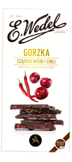 Czekolada gorzka premium z cząstkami wiśni i chili