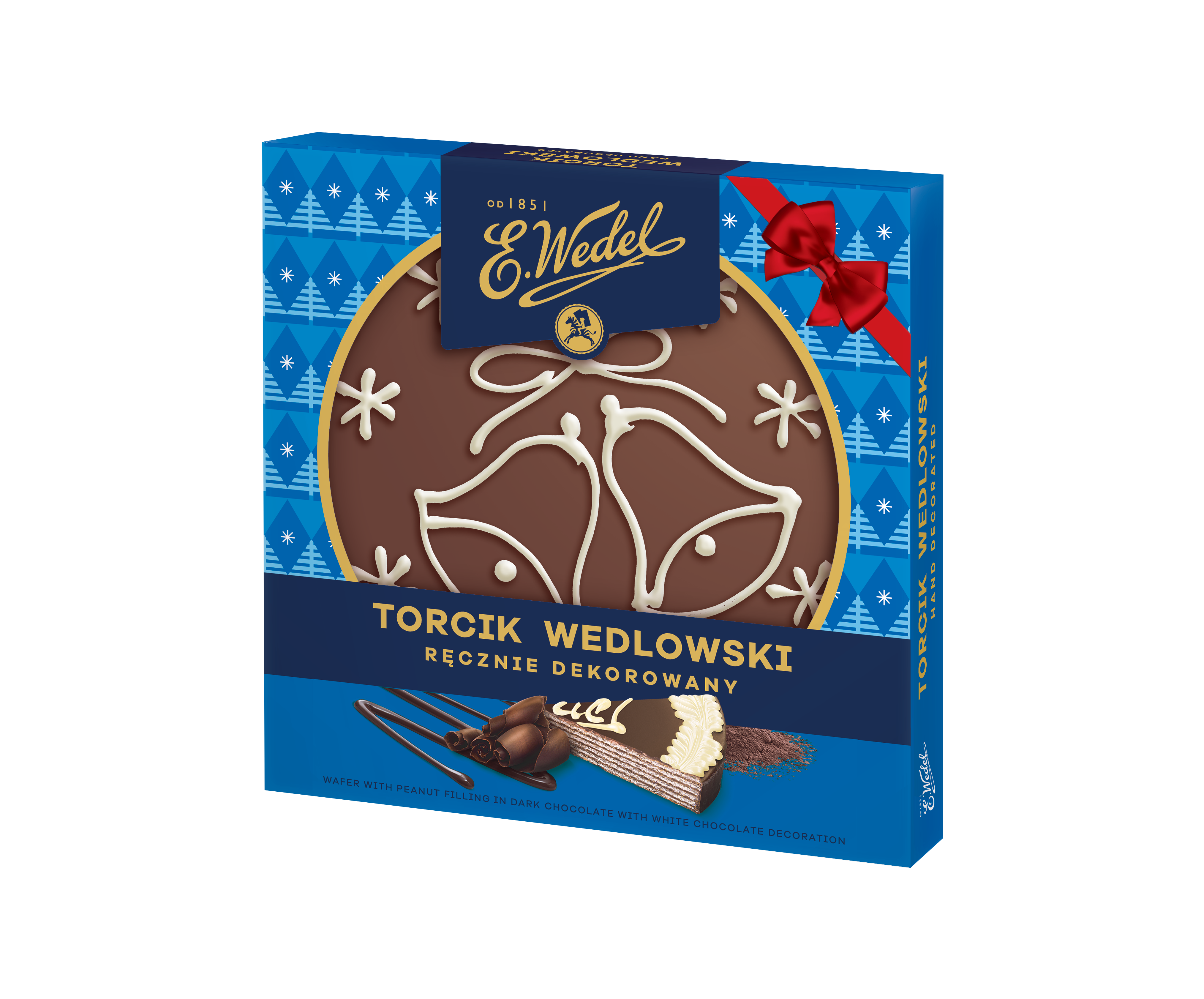 Torcik Wedlowski dekorowany białą czekoladą