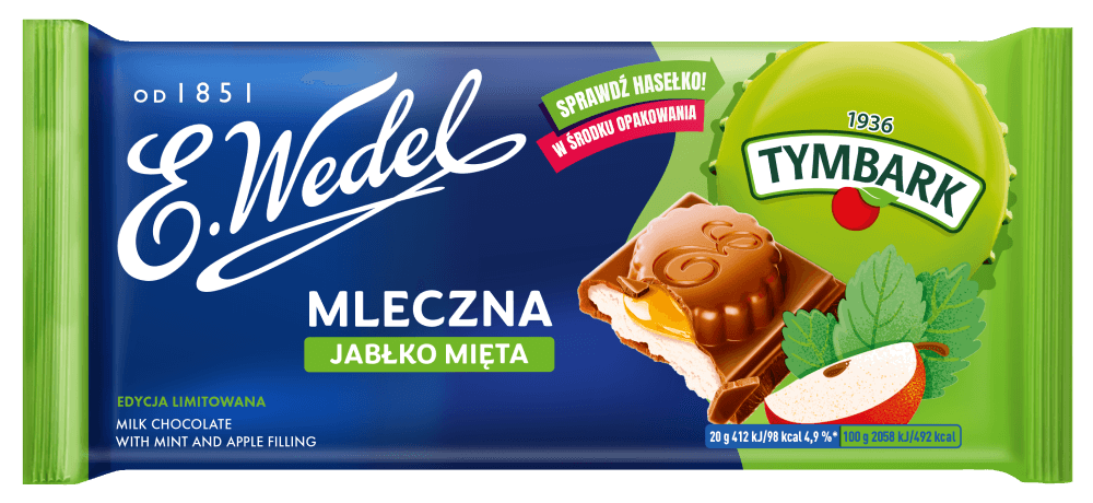 Czekolada Mleczna z nadzieniem Jabłko Mięta 100g