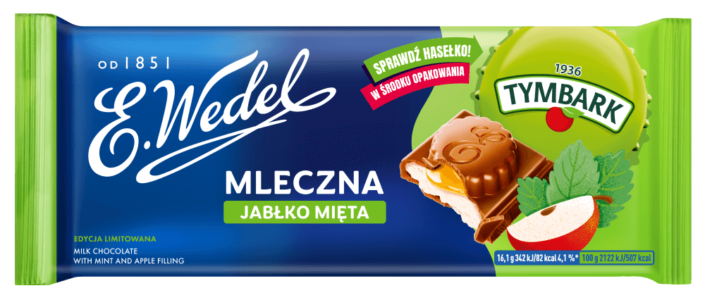 Czekolada Mleczna z nadzieniem Jabłko Mięta 289g