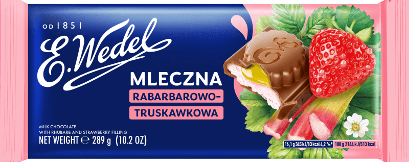 Czekolada Mleczna z nadzieniem rabarbarowym i truskawkowym