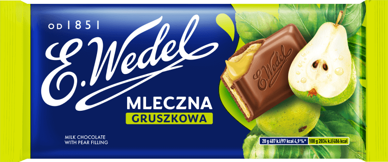 Czekolada Mleczna z nadzieniem gruszkowym 100g